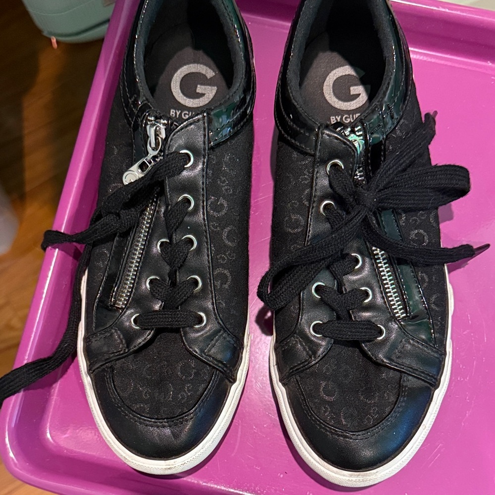 G by Guess Black Logo Lace-Up Sneakers with Side Zip Accent